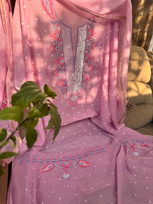 Unstitched Chikankari Material Embroidered