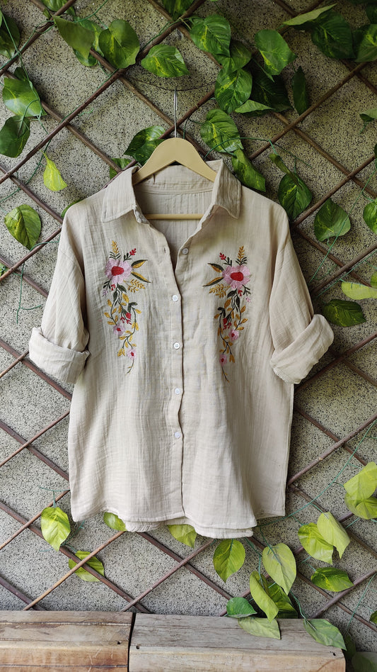 FLORAL EMBROIDERED MULMUL COTTON SHIRT