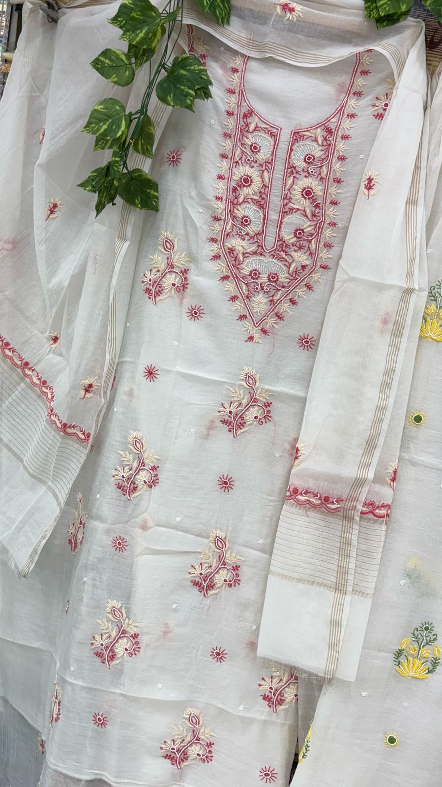 Unstitched Chanderi silk Kurta & Palazzo Material Embroidered