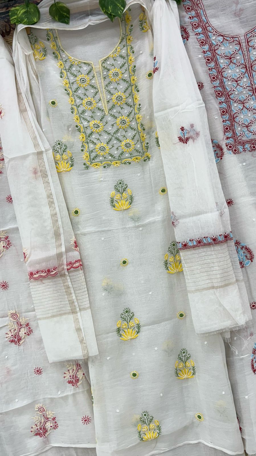 Unstitched Chanderi silk Kurta & Palazzo Material Embroidered