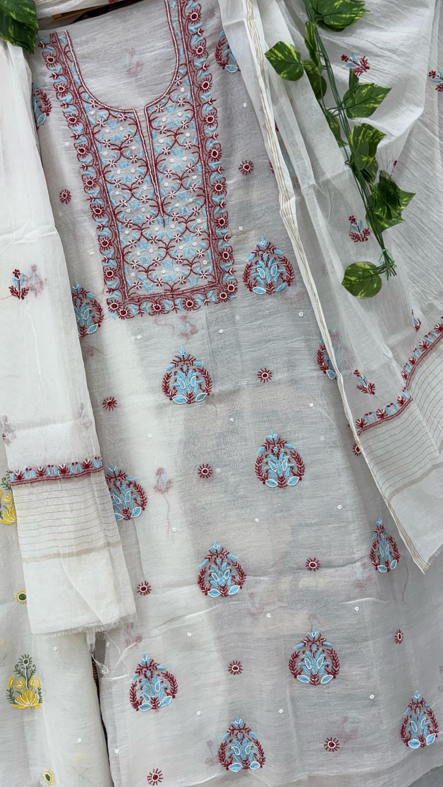 Unstitched Chanderi silk Kurta & Palazzo Material Embroidered