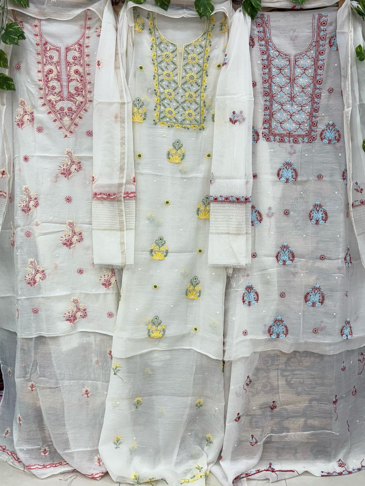 Unstitched Chanderi silk Kurta & Palazzo Material Embroidered