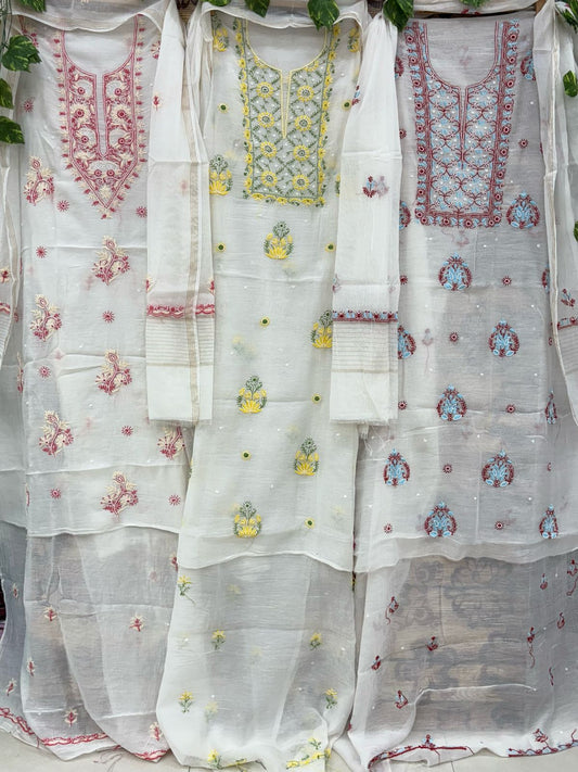 Unstitched Chanderi silk Kurta & Palazzo Material Embroidered