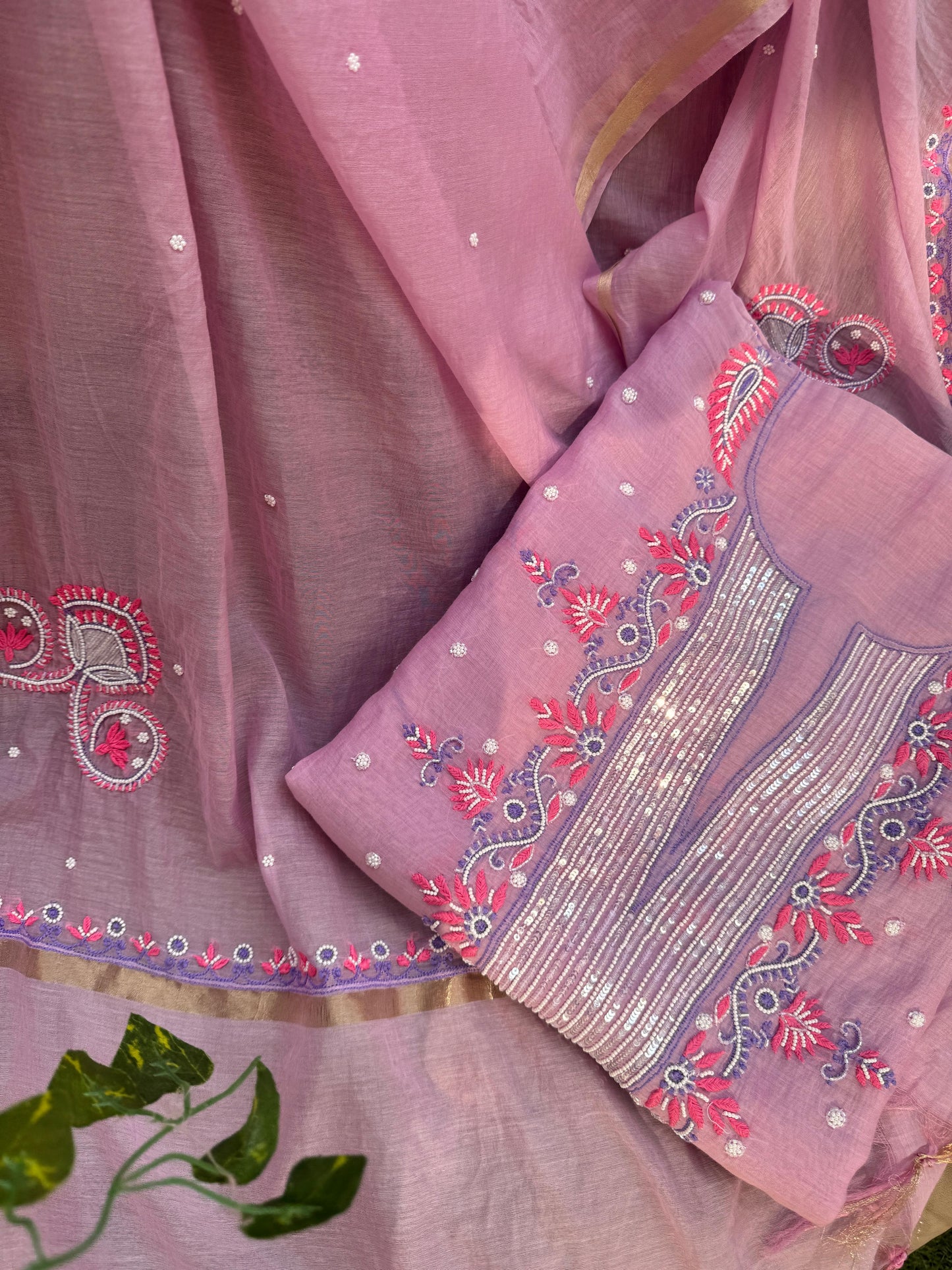 Unstitched Chikankari Material Embroidered
