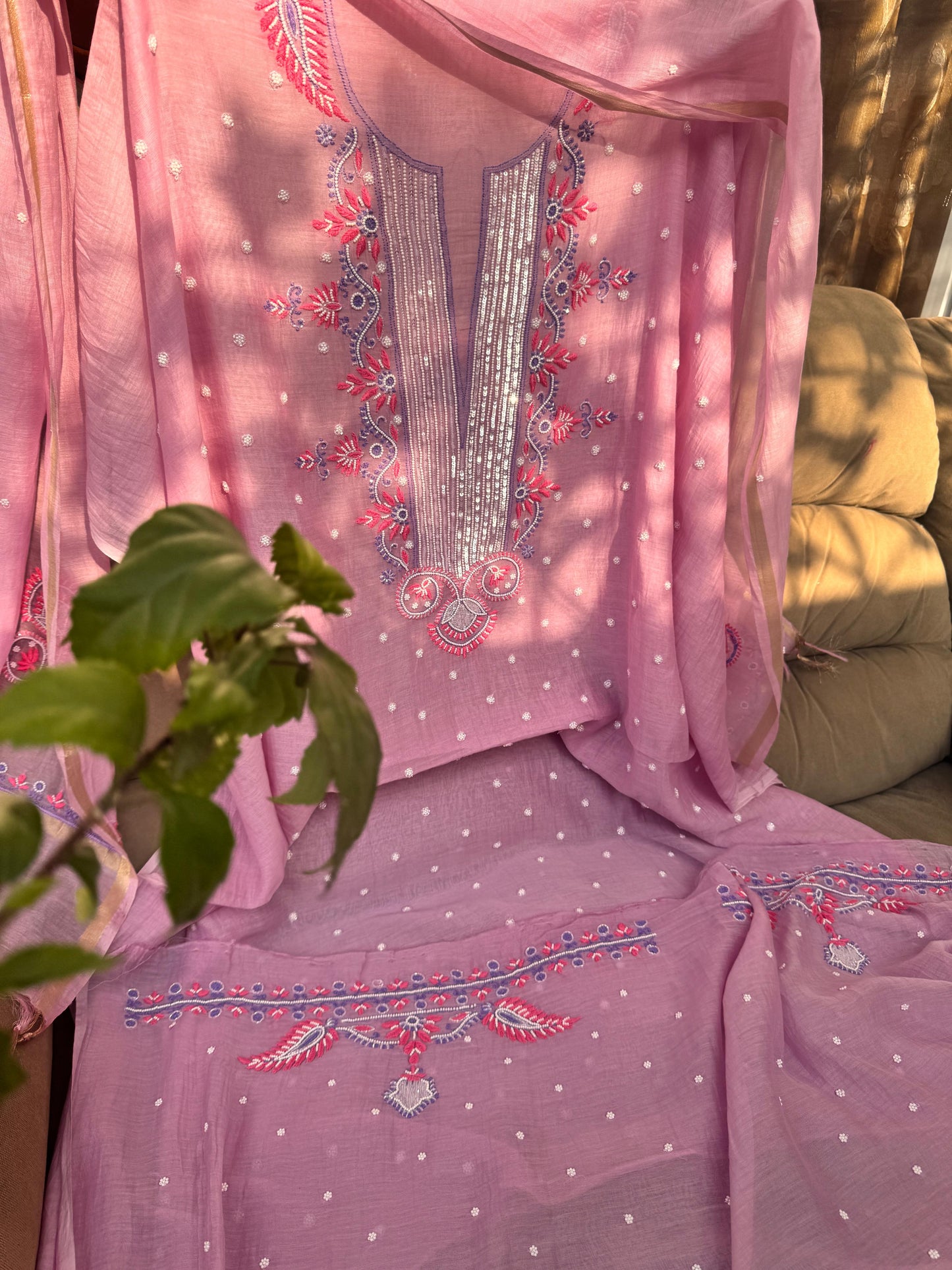 Unstitched Chikankari Material Embroidered