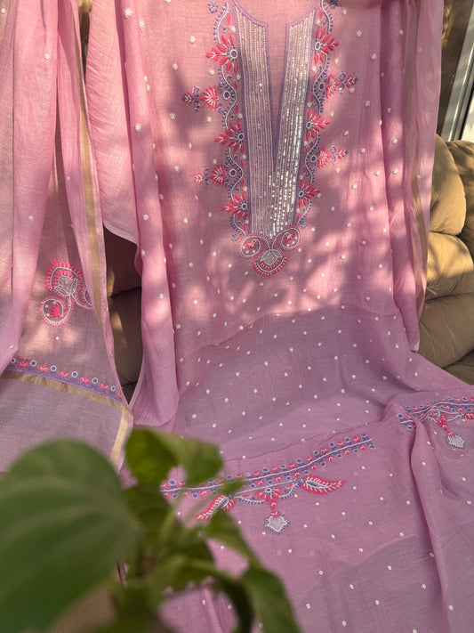 Unstitched Chikankari Material Embroidered